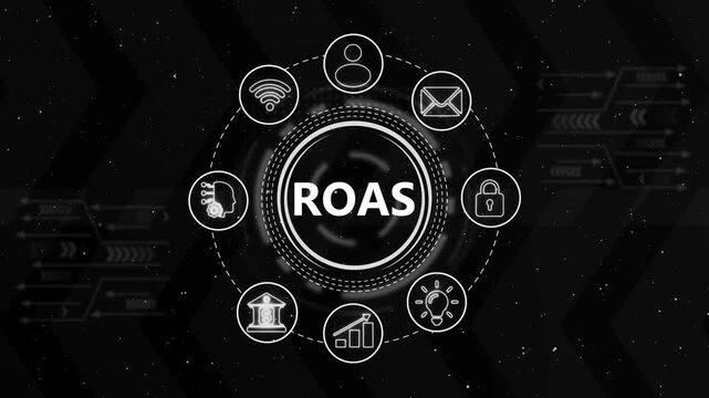 Roas digital marketing concept: return on ad spend analytics and business growth infographic animation