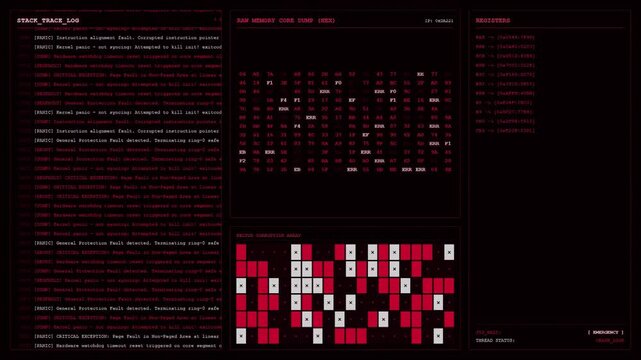 Kernel Panic Stack Trace Memory Hex Dump System Meltdown Crash Animation.
