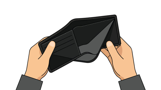 Open empty wallet representing poverty and bankruptcy in clean minimalist flat vector for financial literacy marketing