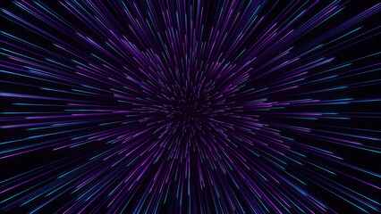 Fototapeta premium Abstract Light Trails Moving Through Deep Space Tunnel in a Futuristic Digital Cyberpunk Style