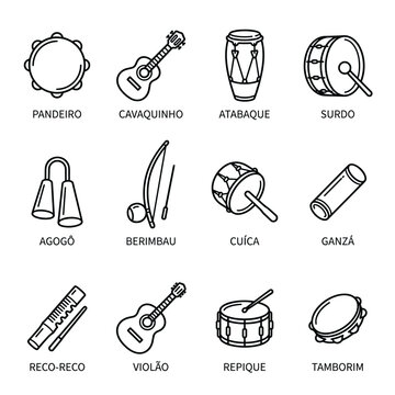 Collection of Brazilian musical instruments icons