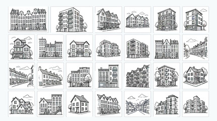 Hand-Drawn Architectural Buildings Collection: Houses, Apartments, Cityscapes © hakimi