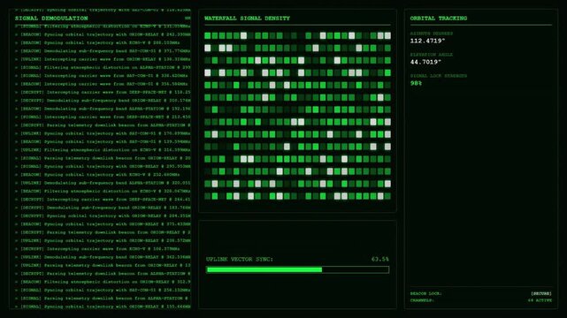 Signal Demodulation Waterfall Satellite Orbital Tracking Data Animation.