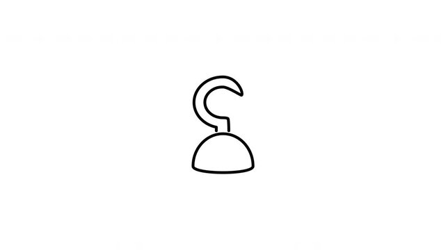 Minimalist outline animation of a prosthetic steel pirate hook hand accessory drawing on and fading out. Features a clean pop up style in 3 color setups.