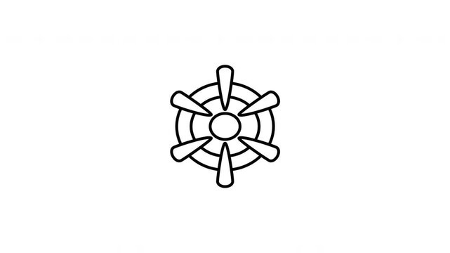Minimalist outline animation of a wooden maritime ship steering wheel helm drawing on and fading out. Features a clean pop up style in 3 color setups.
