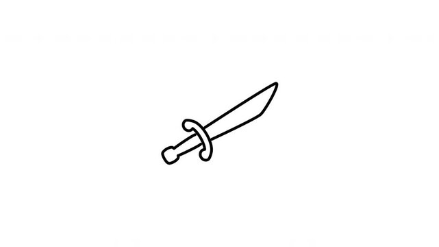 Minimalist outline animation of a classic pirate cutlass sword weapon drawing on and fading out. Features a clean pop up style in 3 color setups.