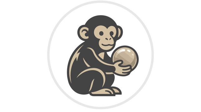 Cartoon monkey holding a sphere toy.