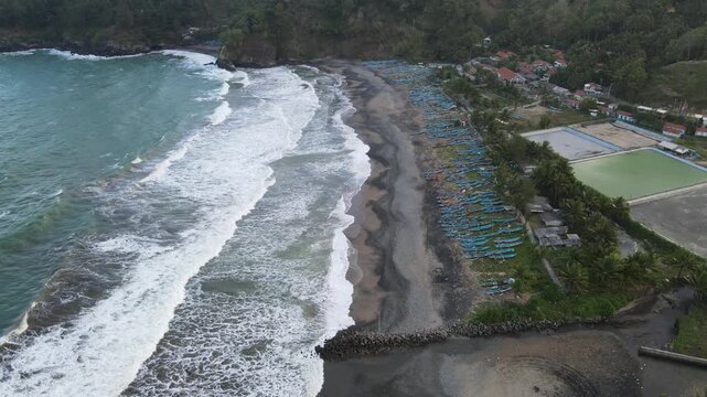 Aerial View of Fisherman's Village at Watubale Beach During Sunset, Kebumen, Indonesia