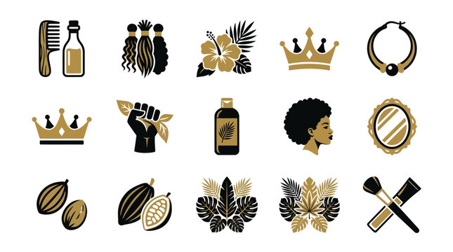Afro Hair Care Beauty Icons.