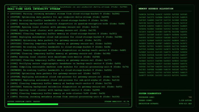 Real Time Data Integrity Stream Cloud Server Memory Diagnostics Animation.
