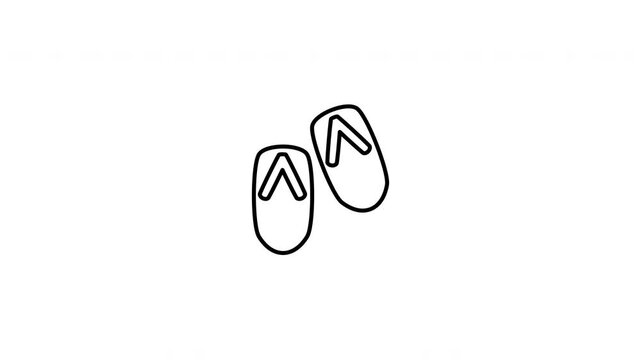 Minimalist outline animation of a pair of beach flip-flops sandals drawing on and fading out. Features a clean pop up style in 3 color setups.
