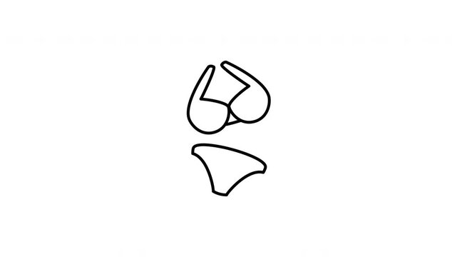 Minimalist outline animation of a classic two-piece women bikini swimsuit drawing on and fading out. Features a clean pop up style in 3 color setups.