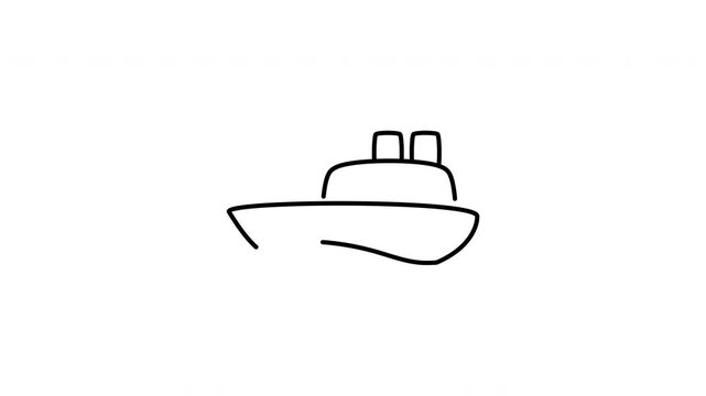 Minimalist outline animation of a giant passenger cruise liner luxury ship drawing on and fading out. Features a clean pop up style in 3 color setups.