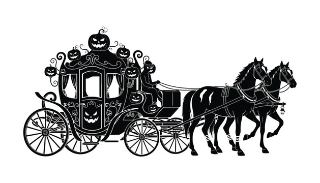 Spooky halloween carriage decorated with jack o lanterns