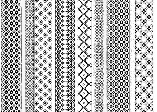 Black and white ornamental pattern designs repeating geometric vector illustration