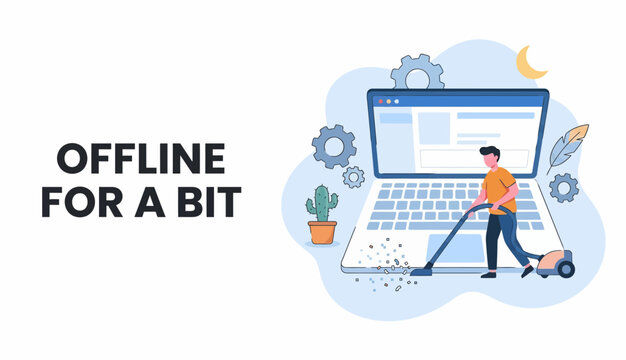 Man clean pc bug fix and tech help of web site app flat art design
