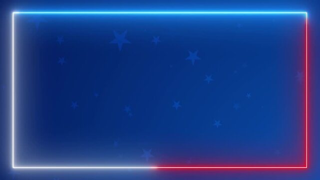 Abstract USA Patriotic blue background with flying stars and glow line frame