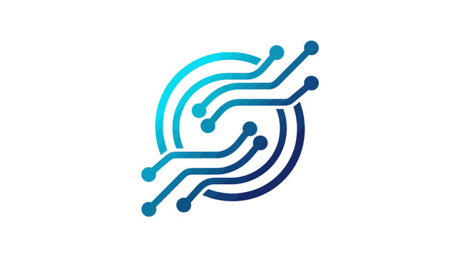 A stylized circuit board logo design.