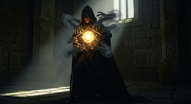 Mystic woman holding glowing magical orb.