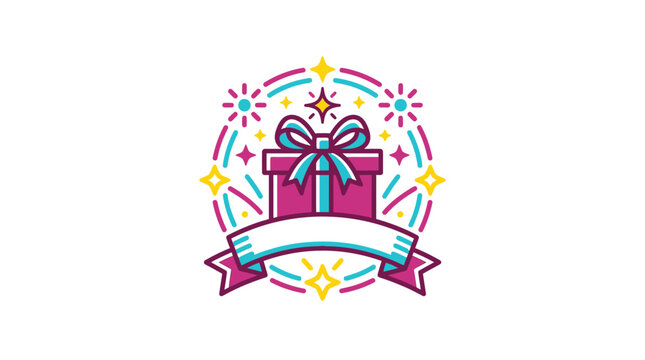 Colorful gift box icon with ribbon.