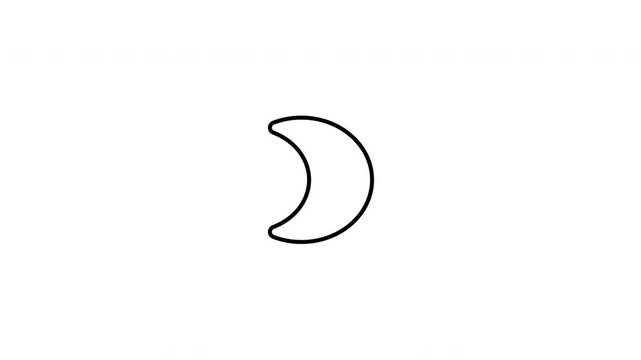 Minimalist outline animation of a clean crescent night moon shape drawing on and fading out. Features a clean pop up style in 3 color setups.