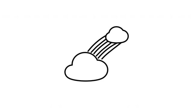 Minimalist outline animation of a curved colorful nature rainbow coming out of a cloud drawing on and fading out. Features a clean pop up style in 3 color setups.