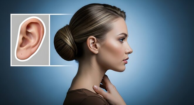 Woman with ear anatomy and pierced earlobe