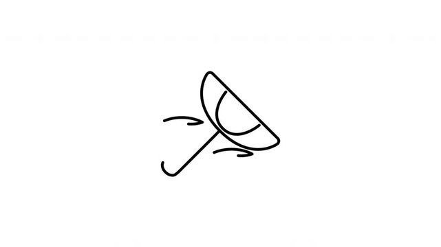 Minimalist outline animation of an umbrella blown inside out by strong wind storm drawing on and fading out. Features a clean pop up style in 3 color setups.