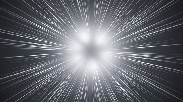 Abstract motion blur zoom effect showing bright white light streaks radiating outward from a blurred center