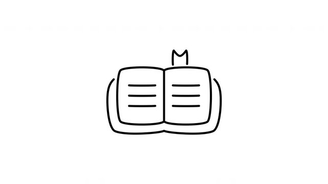 Minimalist outline animation of an open book with a heart bookmark drawing on and fading out. Features a clean pop up style in 3 color setups.