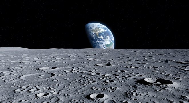 Lunar surface view with earthrise dramatic space exploration scene