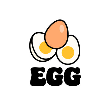 Cute egg illustration featuring a whole egg and fried eggs with bold text. Perfect for breakfast, food branding, menus, packaging, and kitchen design projects.