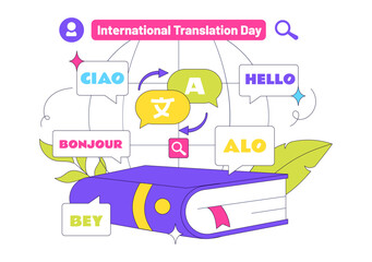 International Translation Day Illustration Featuring Multilingual Communication, Language Translation Service, Interpreter, and Cultural Exchange © denayune