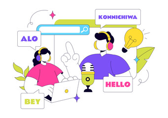 International Translation Day Illustration Featuring Multilingual Communication, Language Translation Service, Interpreter, and Cultural Exchange © denayune