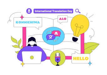 International Translation Day Illustration Featuring Multilingual Communication, Language Translation Service, Interpreter, and Cultural Exchange © denayune