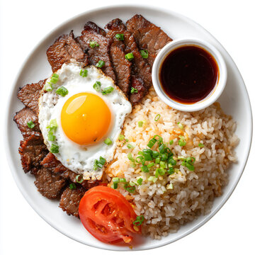 Filipino Tapsilog Breakfast with Fried Egg and Rice
