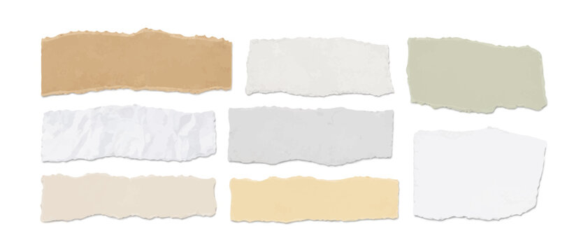 Ripped horizontal paper banners set, grey and pastel yellow blank torn paper text box