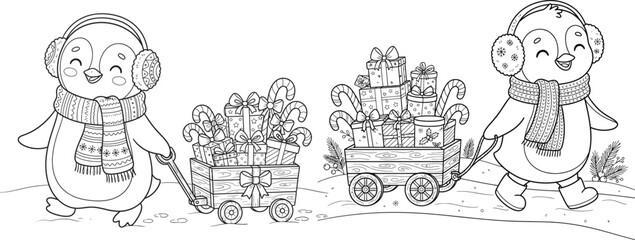 Fototapeta premium Festive Gift Basket Coloring Page – Cute Holiday Line Art for Kids