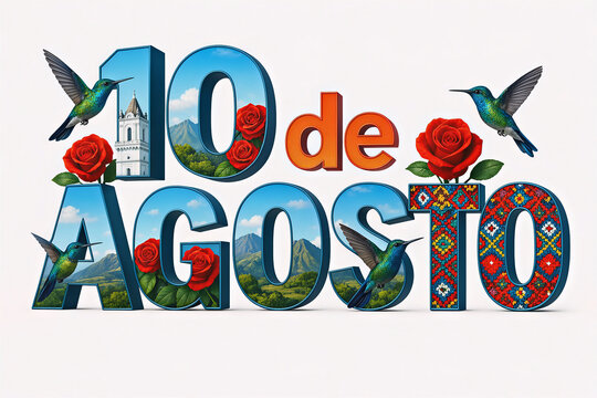Texto de Celebraci&oacute;n del 10 de Agosto en Ecuador  hecho de flora y textura del pa&iacute;s