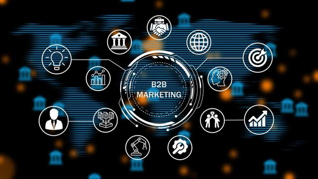 Animated B2B marketing  concept with global financial and business growth elements, Internet infrastructure concept. Abstract technology data connection symbols .4k animation video 
