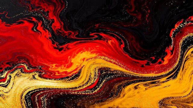 Abstract swirls of red gold and black
