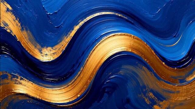 Blue and gold wavy abstract painting