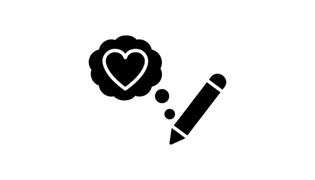 Imagine prompt black heart thought bubble icon with pencil