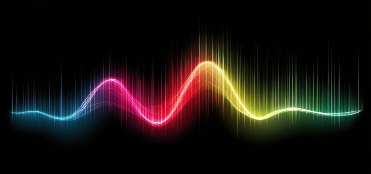 Abstract glowing waveform with vibrant color spectrum on black
