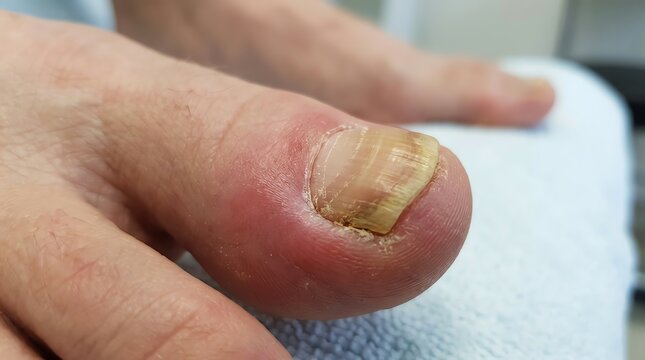 Close-up of Damaged Fingernail and Skin Condition.