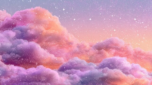 Dreamy pastel clouds drift under a starry, sparkling twilight sky