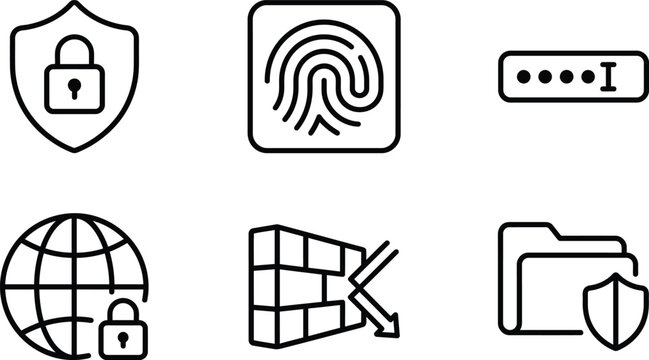 Security Icons Collection Linear Style On White Background Representing Digital Protection Concepts privacy