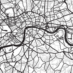 Obraz premium London in the United Kingdom map illustration shows streets and a river in a cityscape.