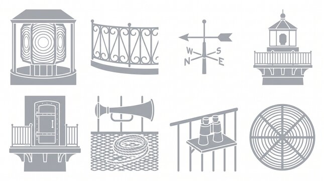 Vintage Navigation and Lighthouse Icon Collection Set