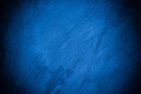 Old wall pattern texture cement blue dark abstract  blue color design are light with black gradient background.